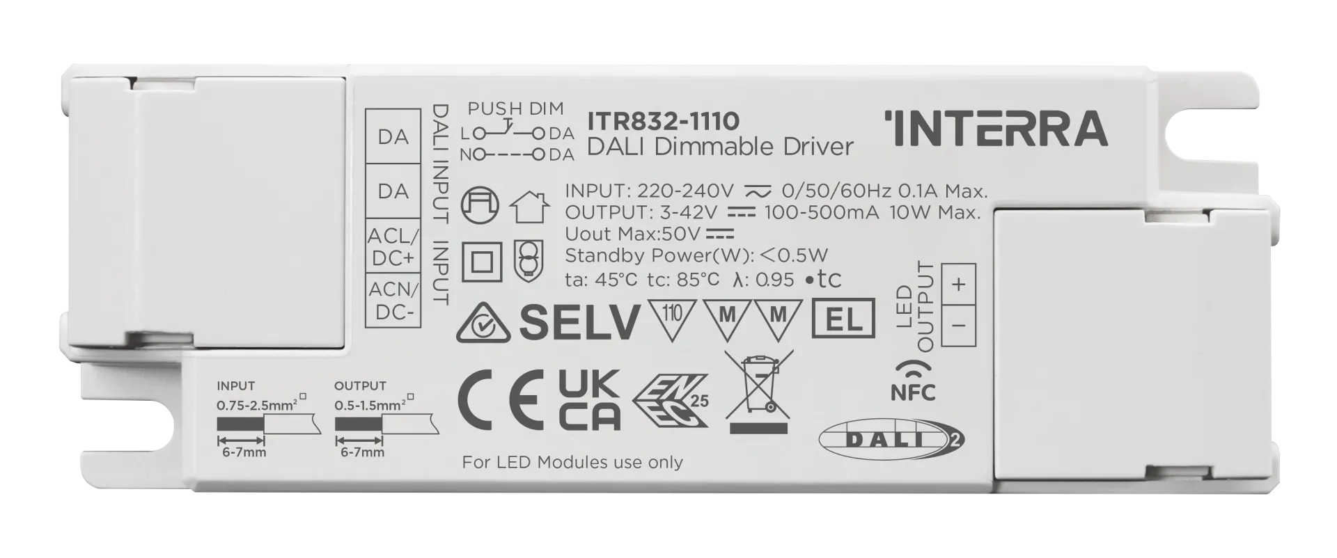 10W NFC Programlanabilir DALI-2 DT6 Constant Current LED Sürücü (100 - 500 mA)