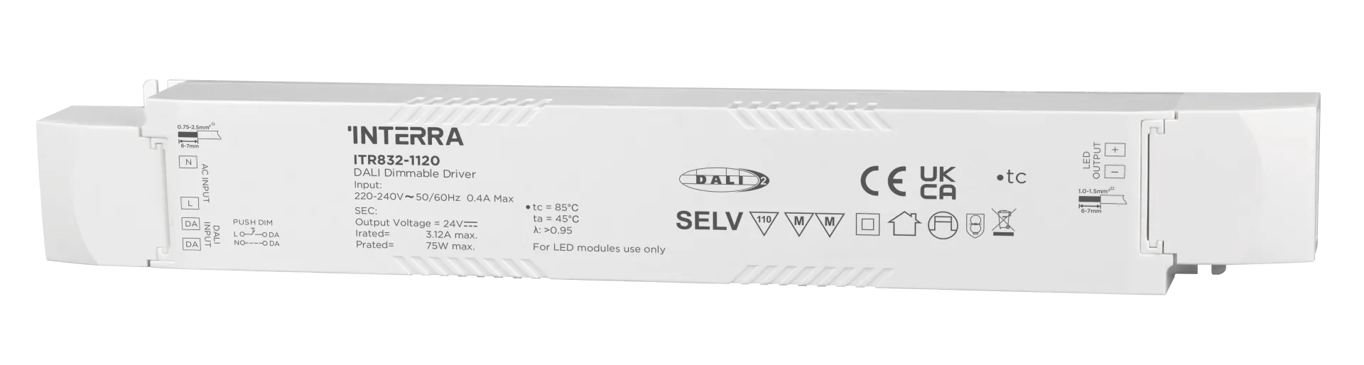 75W DALI-2 DT6 Constant Voltage Dimlenebilir LED Sürücü (24 V DC)