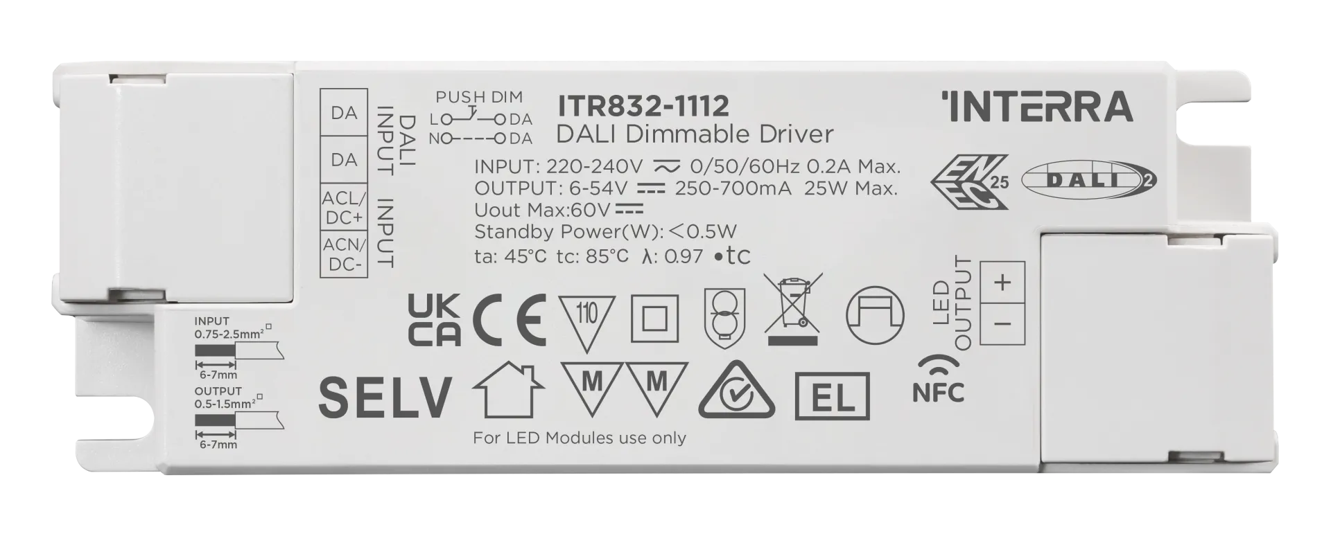 25W NFC Programlanabilir DALI-2 DT6 Constant Current LED Sürücü (250 - 700 mA)