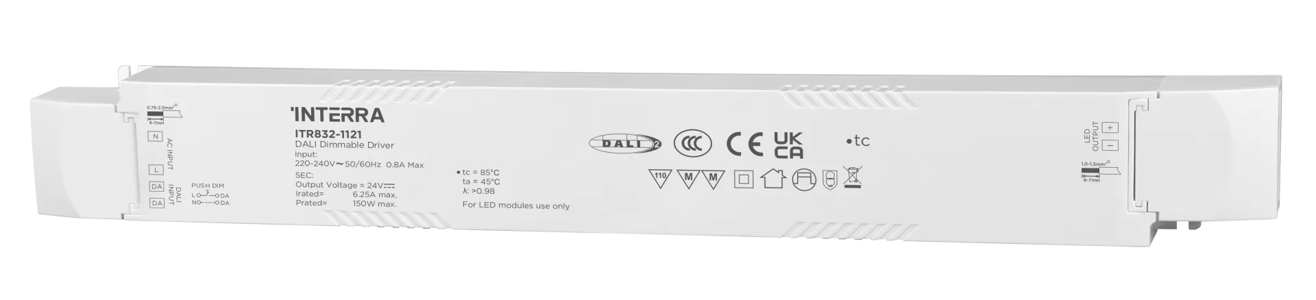 150W DALI-2 DT6 Constant Voltage Dimlenebilir LED Sürücü (24 V DC)