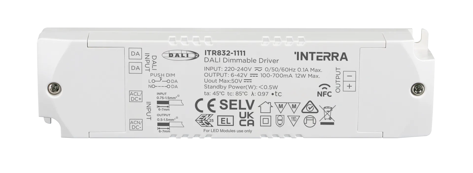 12W NFC Programlanabilir DALI-2 DT6 Constant Current LED Sürücü (100 - 700 mA)