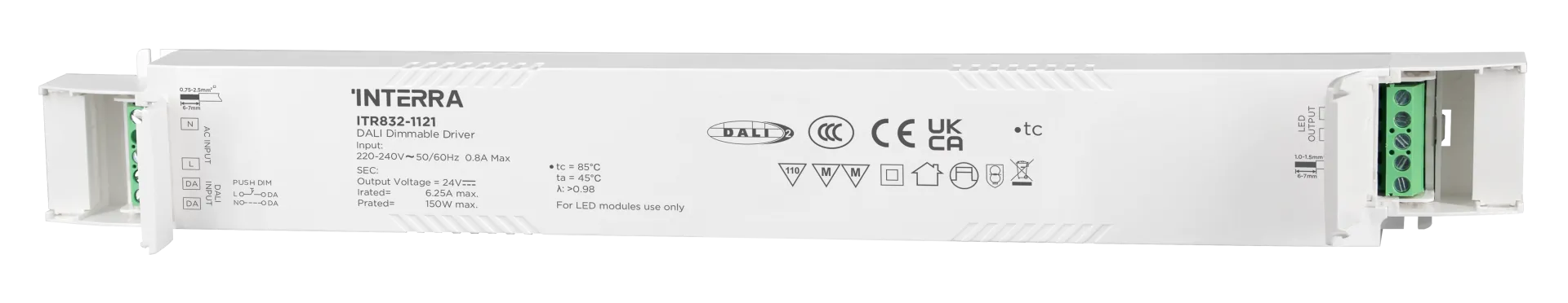 150W DALI-2 DT6 Constant Voltage Dimlenebilir LED Sürücü (24 V DC)