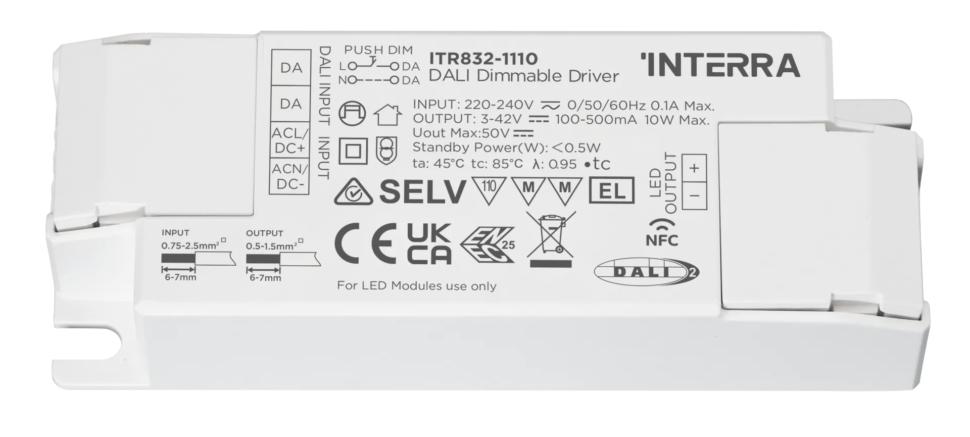10W NFC Programlanabilir DALI-2 DT6 Constant Current LED Sürücü (100 - 500 mA)