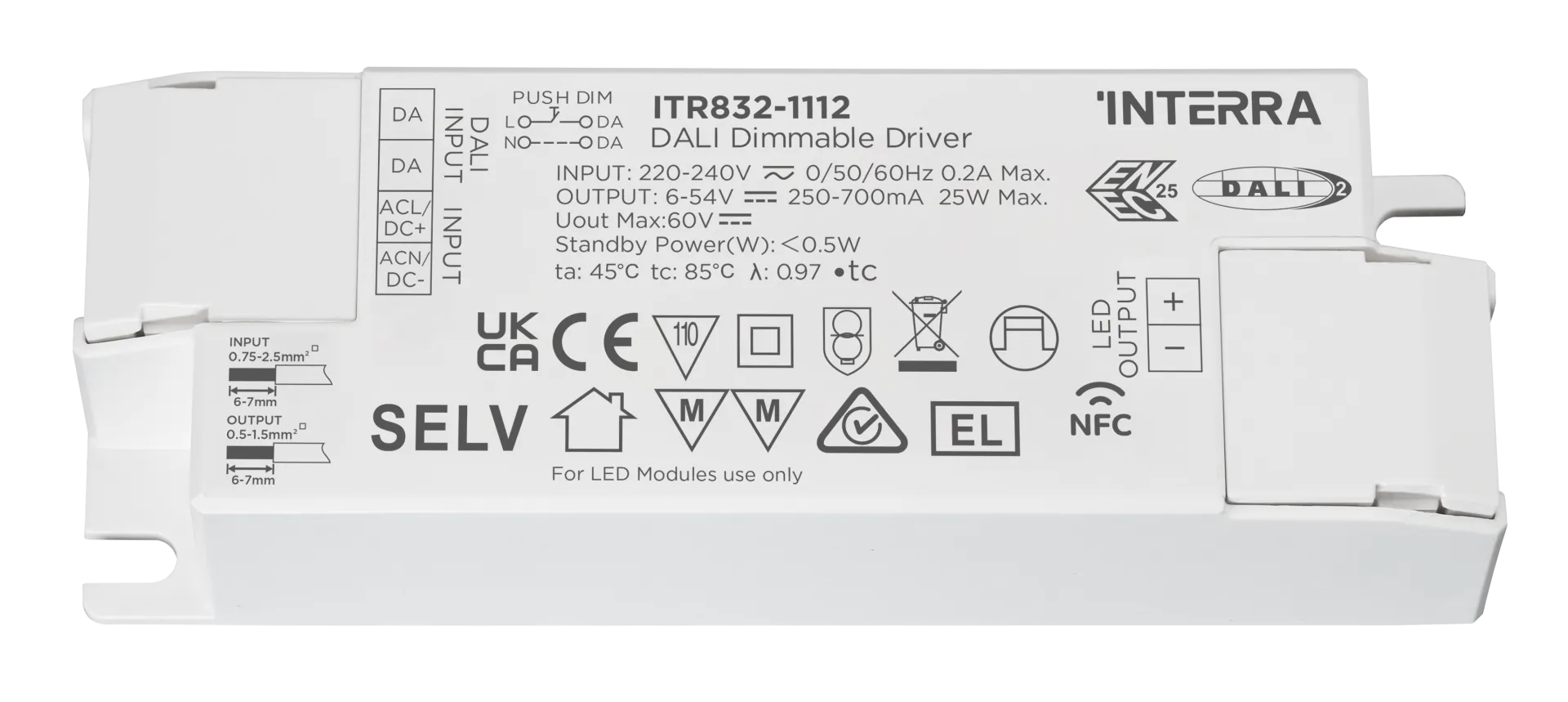 25W NFC Programlanabilir DALI-2 DT6 Constant Current LED Sürücü (250 - 700 mA)