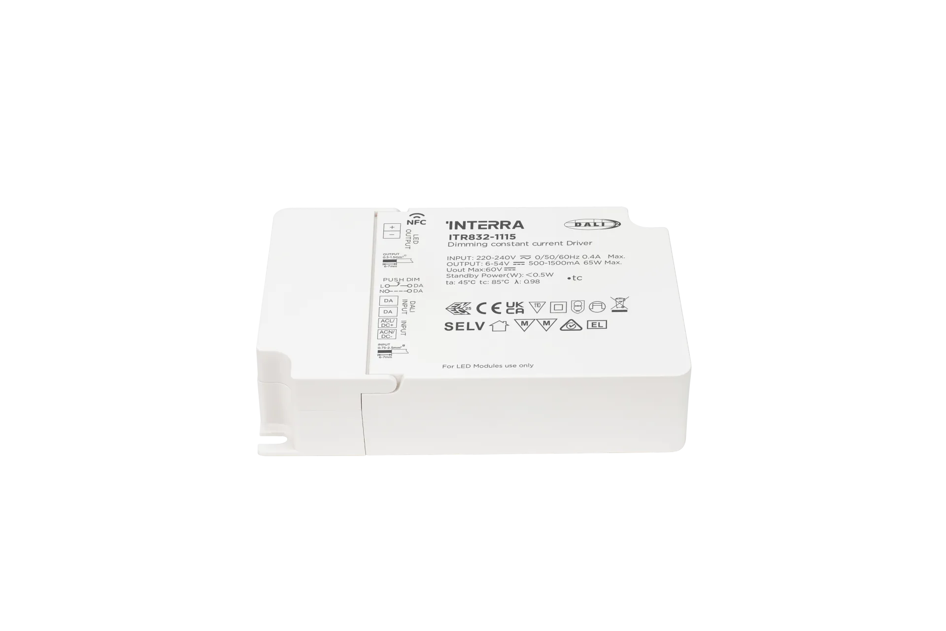 65W NFC Programlanabilir DALI-2 DT6 Constant Current LED Sürücü (500 - 1500 mA)