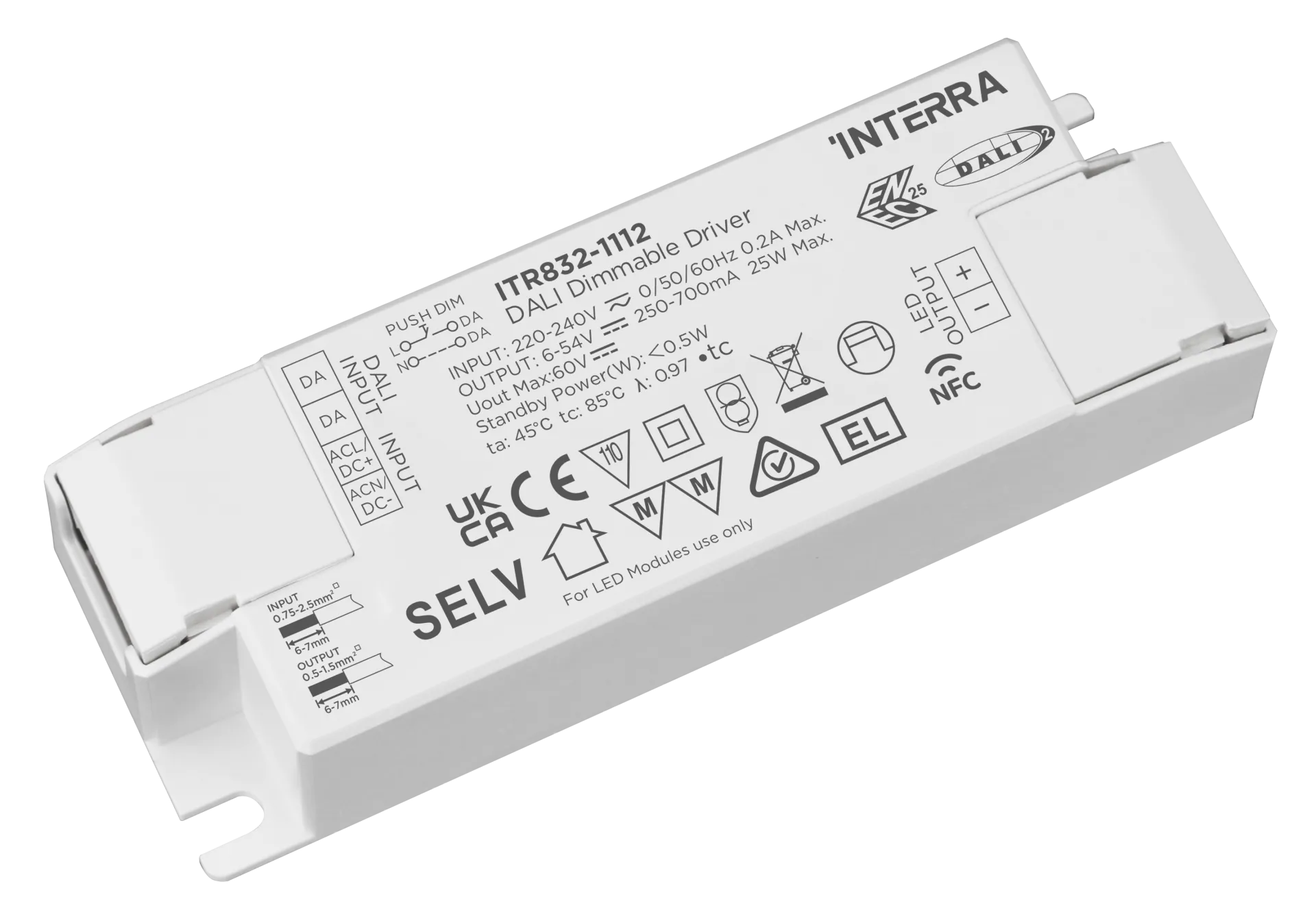 25W NFC Programlanabilir DALI-2 DT6 Constant Current LED Sürücü (250 - 700 mA)