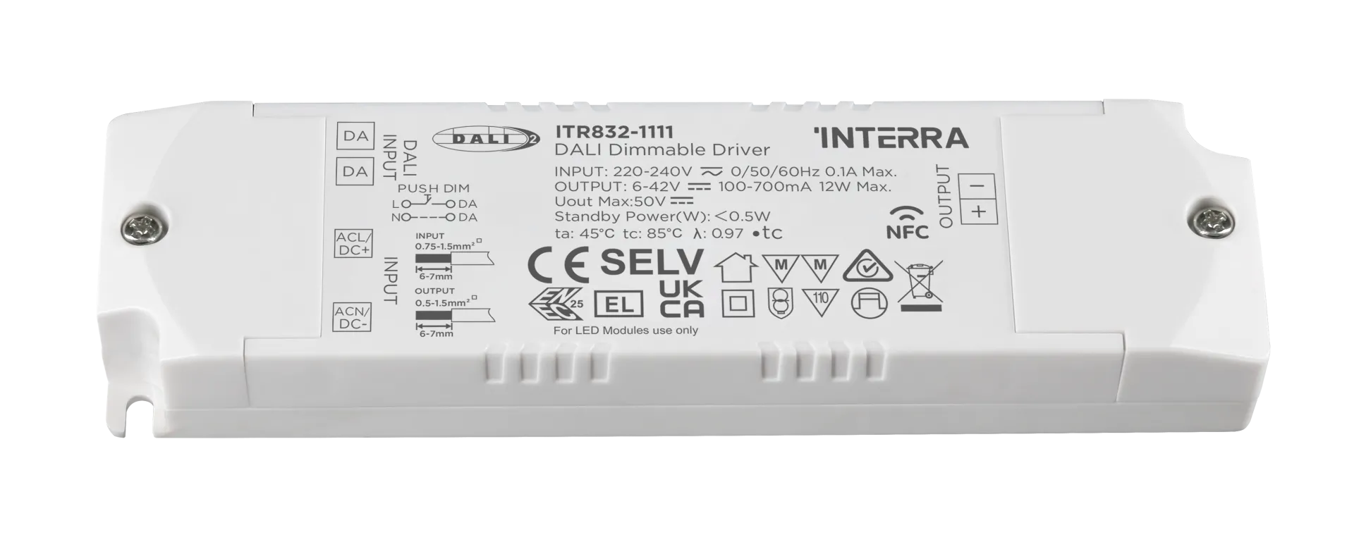 12W NFC Programlanabilir DALI-2 DT6 Constant Current LED Sürücü (100 - 700 mA)
