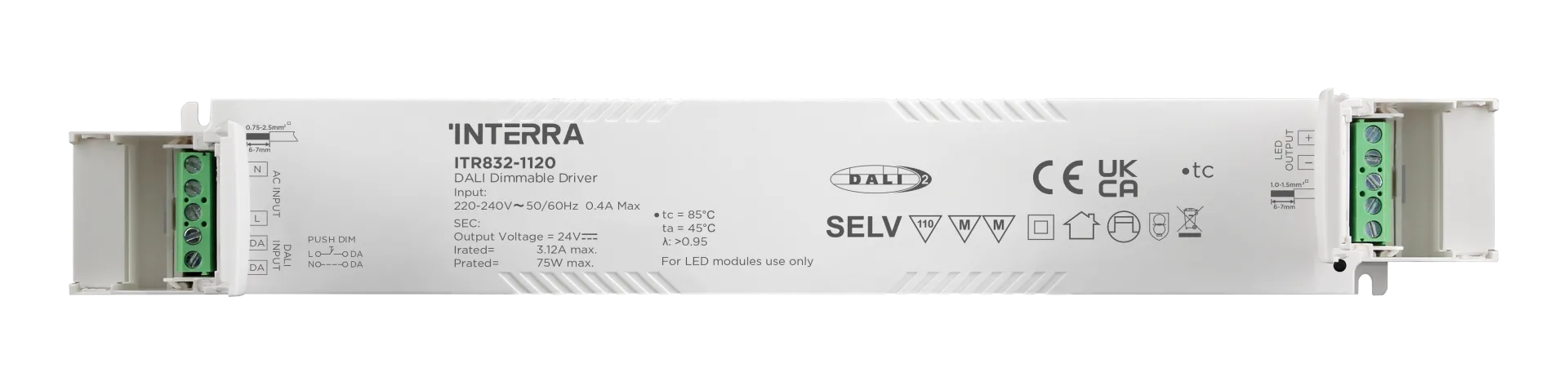 75W DALI-2 DT6 Constant Voltage Dimlenebilir LED Sürücü (24 V DC)