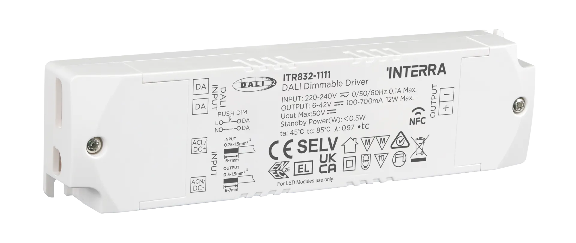 12W NFC Programlanabilir DALI-2 DT6 Constant Current LED Sürücü (100 - 700 mA)