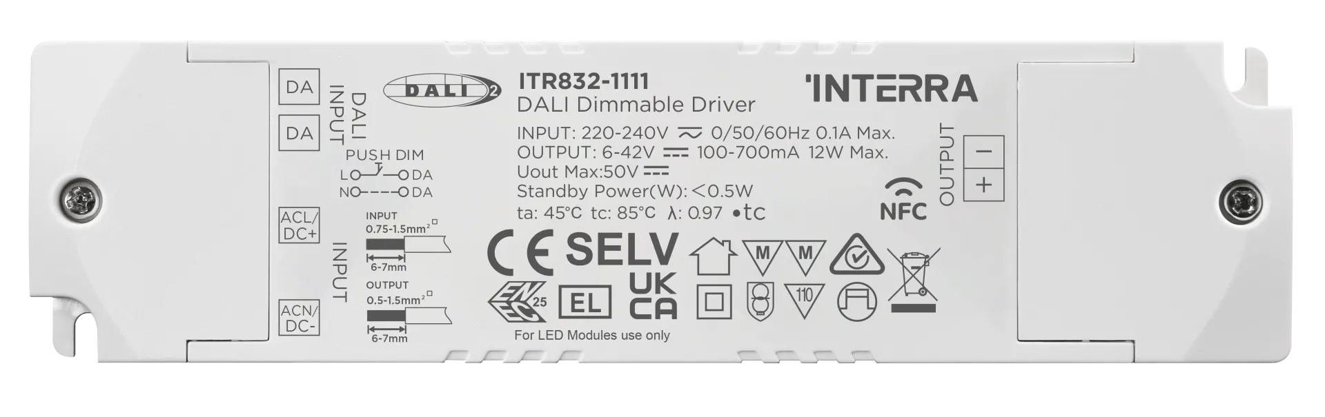 12W NFC Programlanabilir DALI-2 DT6 Constant Current LED Sürücü (100 - 700 mA)