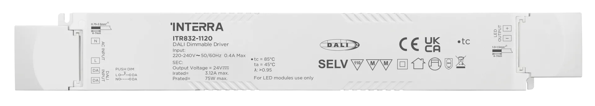 75W DALI-2 DT6 Constant Voltage Dimlenebilir LED Sürücü (24 V DC)