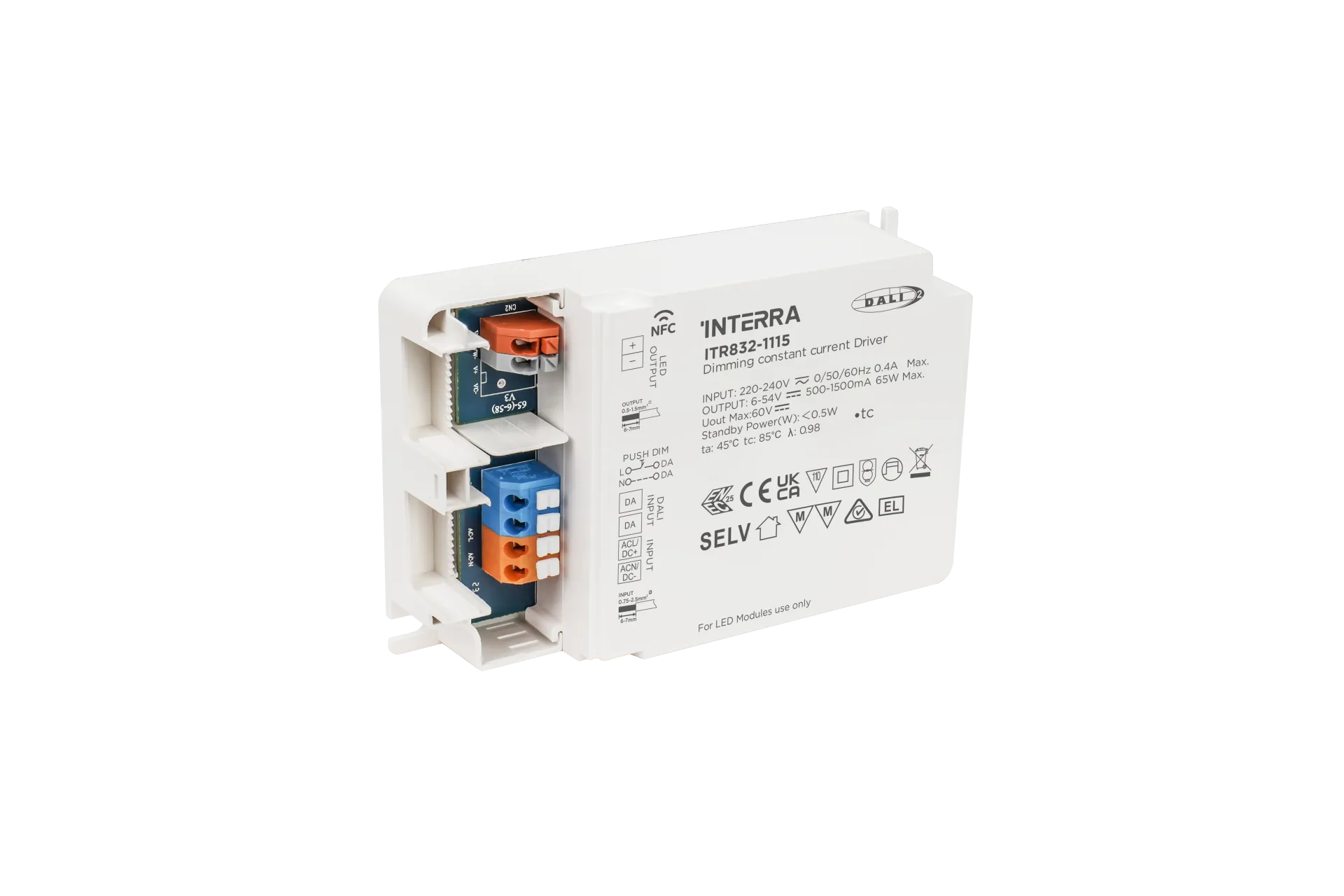 65W NFC Programlanabilir DALI-2 DT6 Constant Current LED Sürücü (500 - 1500 mA)
